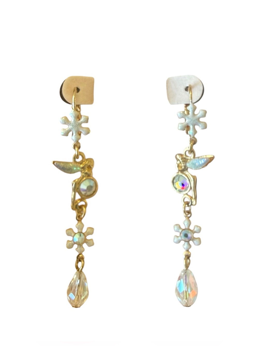 NOS Kirks Folly Snowflake & Fairy Sparkle Dangle Earrings Vintage With Box